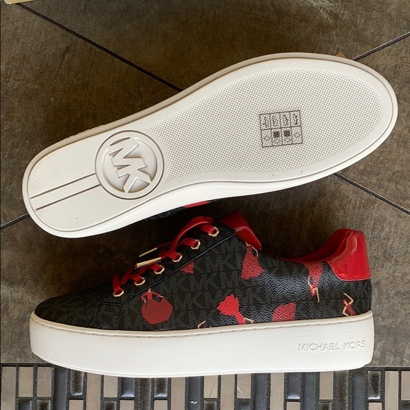 MICHAEL KORS POPPY LACE UP MINI LOGO PVC BLACK MUL - Picture 3 of 16